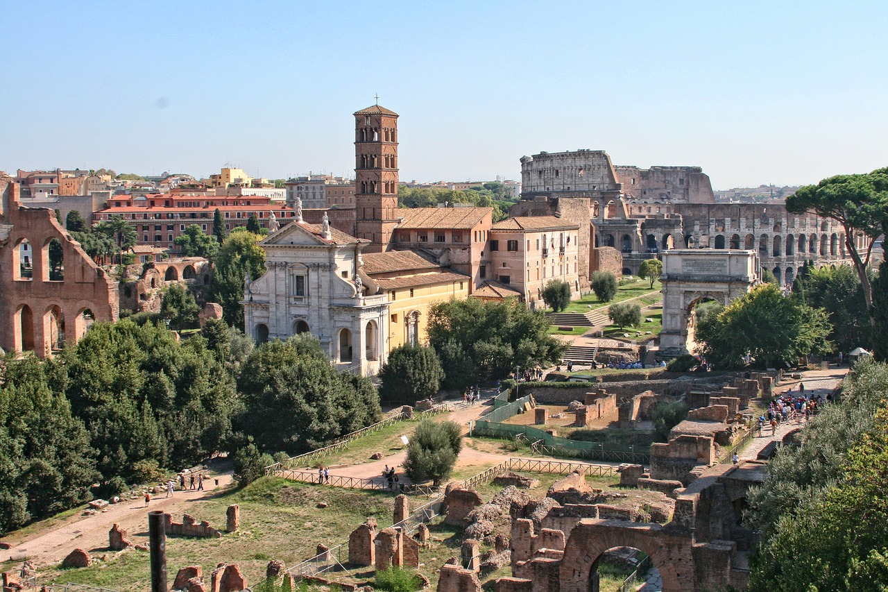 View of the Roman Forum in Italy.