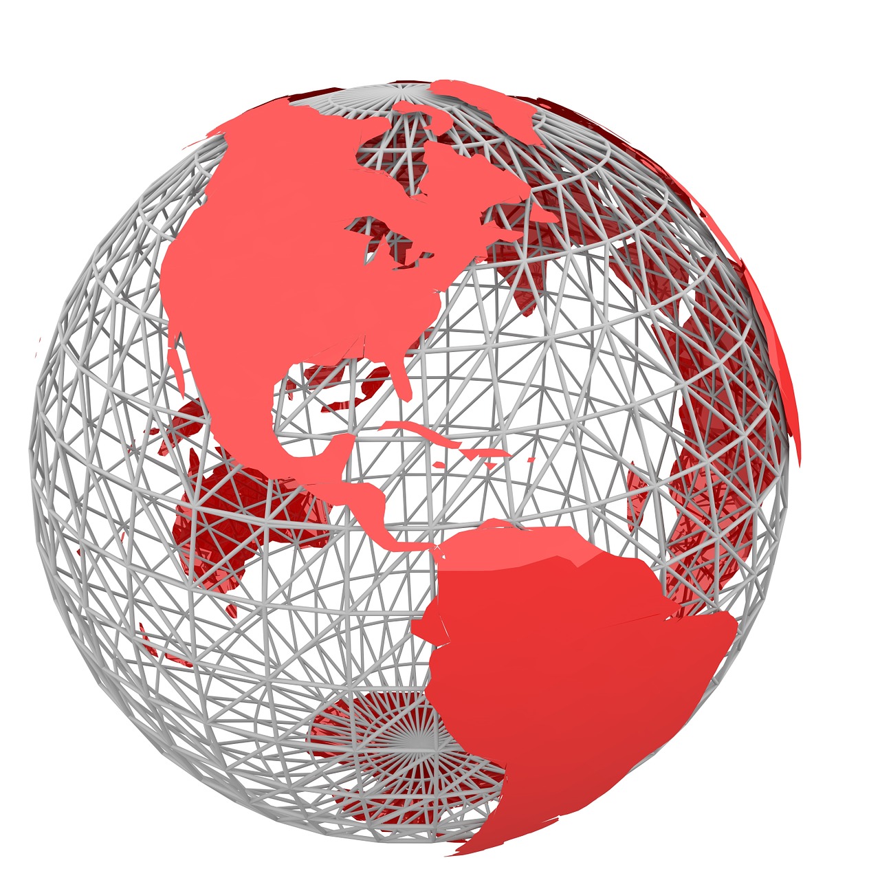 Wireframe sphere with a red metallic image of the global landmasses upon it.