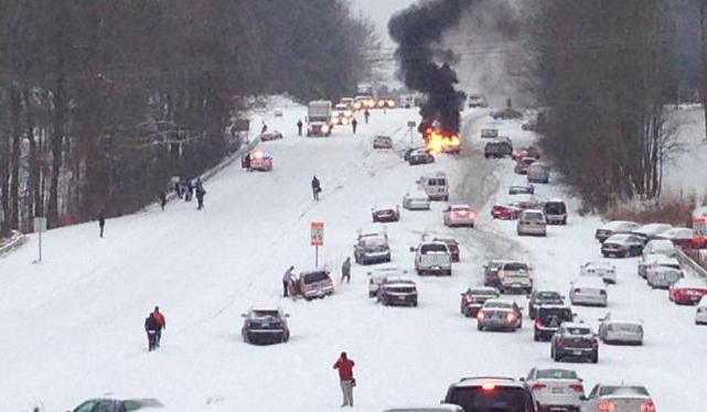 snow highway crash