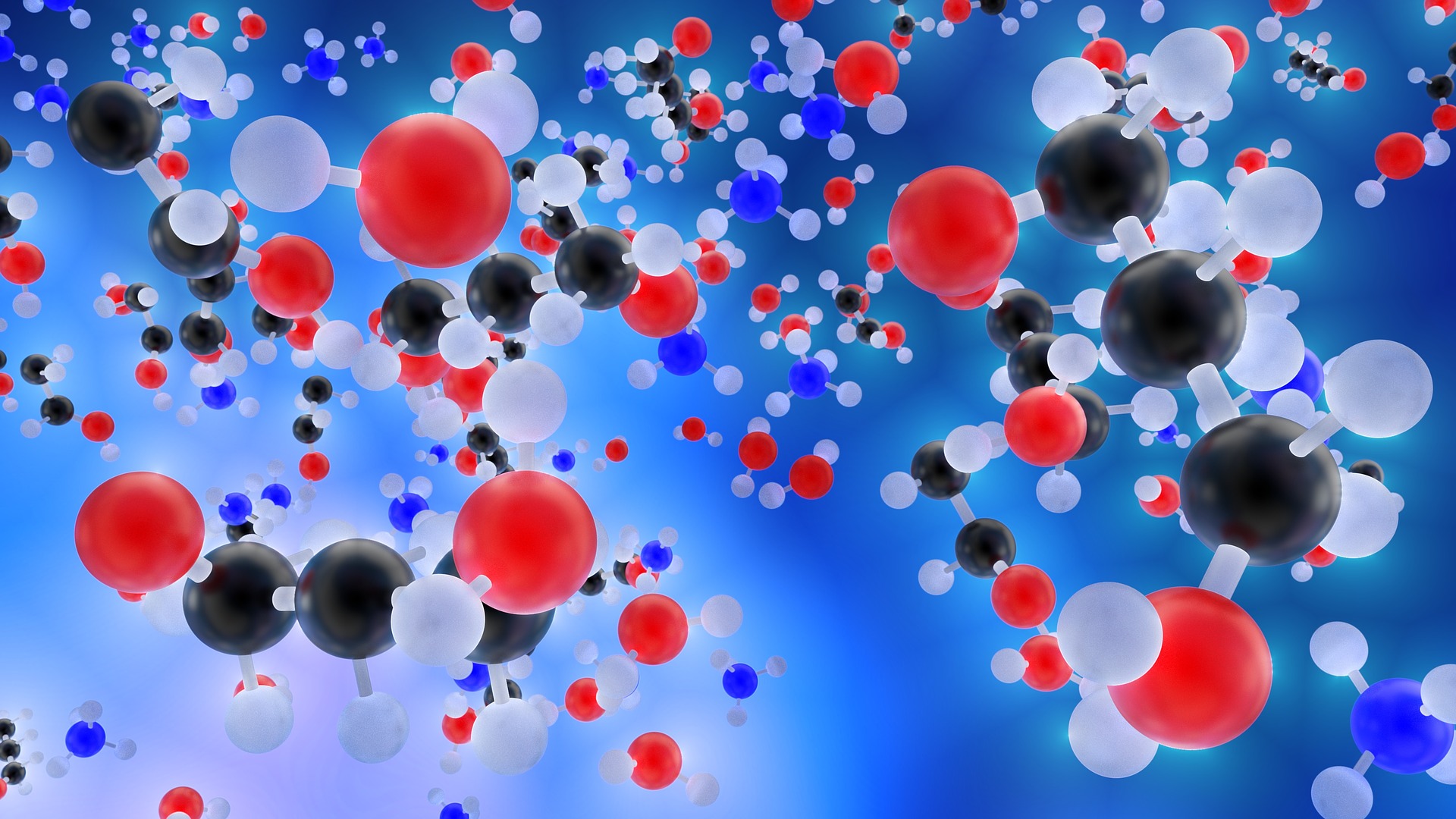 Molecules in red and blue