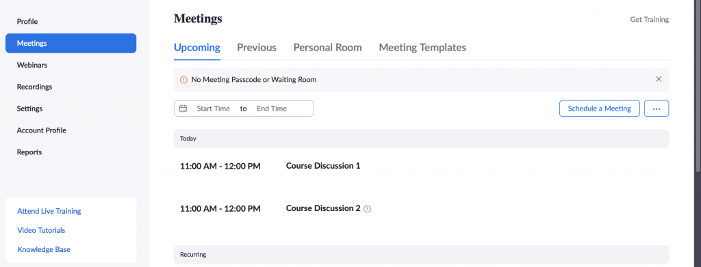 Zoom Meetings Screenshot Example