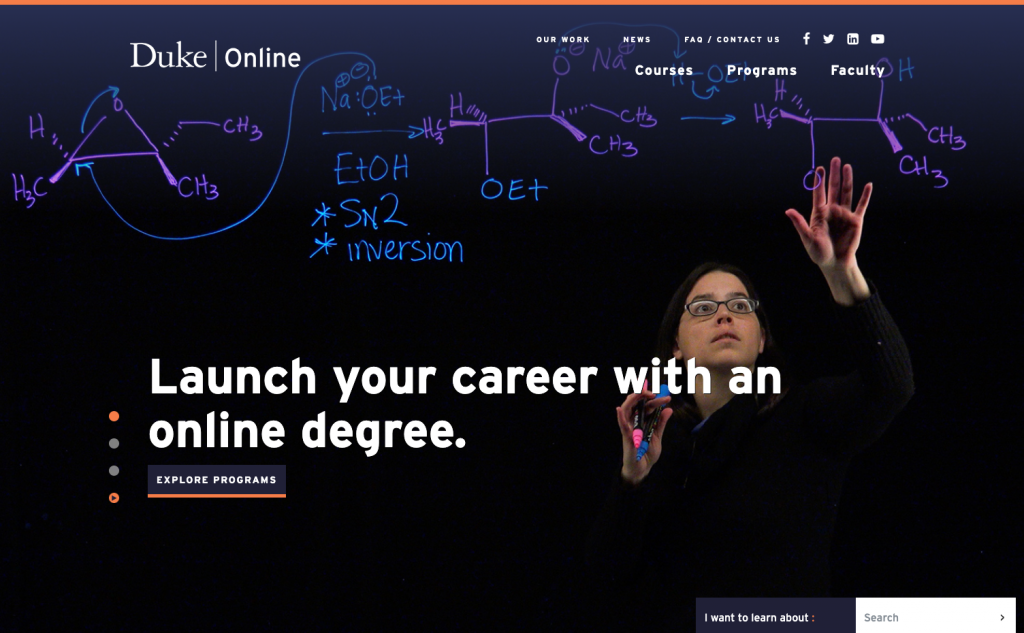 Screenshot of Online Duke homepage.