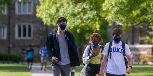 Duke students wearing masks
