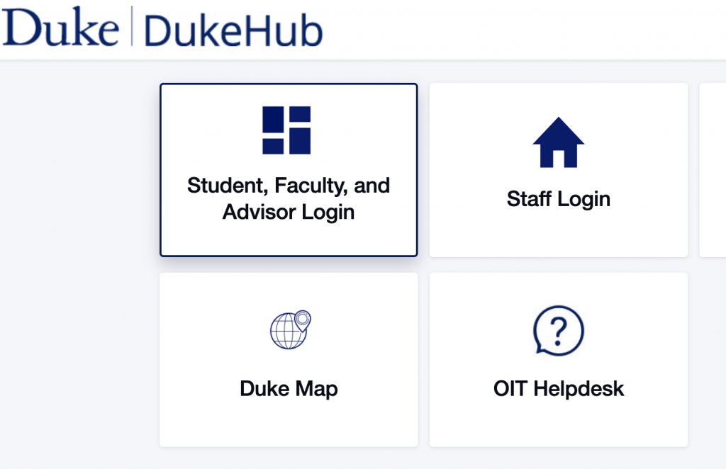 log in screen for Duke Hub