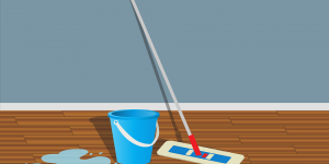 Mop and bucket on floor