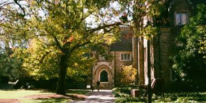 View of archway on Duke West campus.